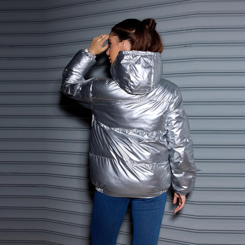 Winter Trendy Shiny Hooded Down Coat Women Long Sleeve Solid Color Slim Fit Cotton Warm Parkas Jacket