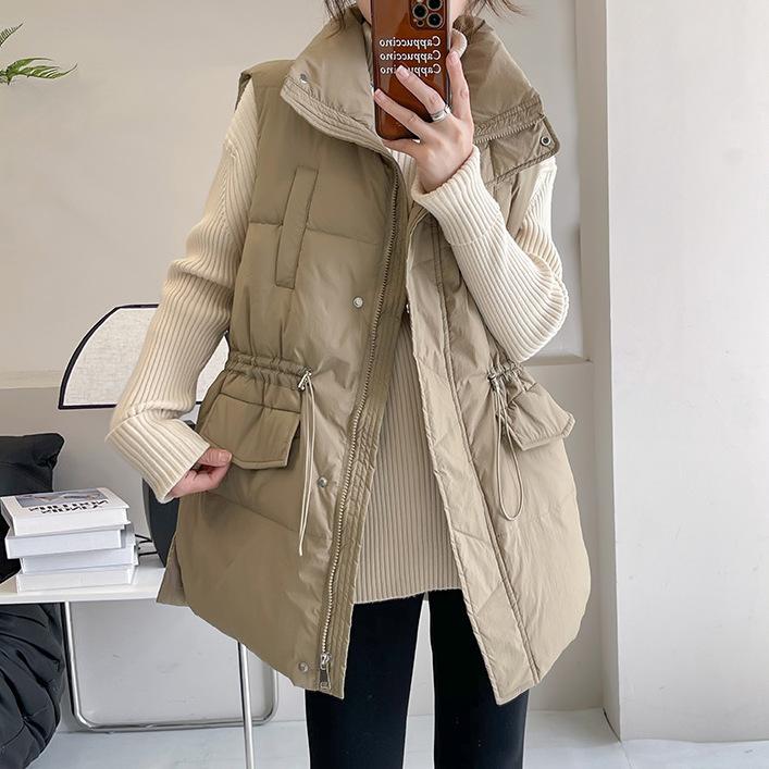 Autumn and winter new down cotton vest women's outer wear thickened cotton vest medium and long slim cotton vest vest vest vest