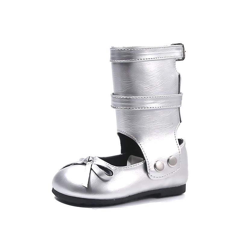 

Children Spring Fall High Top Princess Shoes Fashion Girls Leather Shoes Removable Two-Way Casual Flats size 23 серебряный