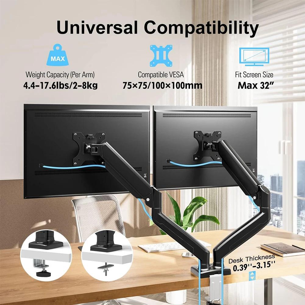 Çift Monitör Braketi Bilgisayar Masası Montaj Standı Ayarlanabilir Genişletilebilir Ekran Braketi 19,8 lbs'ye Kadar Taşır Monitör Kolu Masa Montajı