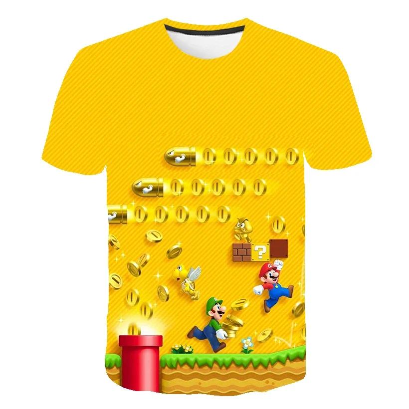 2025 MINISO Summer T-shirt  Super Mario Bros T-shirt Kids Harajuku Fashion Casual T-Shirt Boy Girls Polyester Boys Girls Short Sleeve