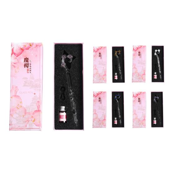 1 Set di penne da scrittura con design floreale, penna portatile in vetro e cristallo, ideale come regalo per studenti.