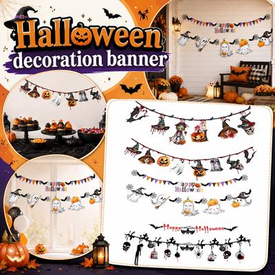 Halloween Hanging Garland Decoration with Witch Hat Zombie Pumpkin Skull and Bat Themed Hanging Ornaments for Party and Home Decor