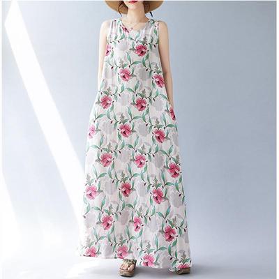 Sleeveless Plus Size Cotton Vintage Floral New In Dresses for Women Casual Loose Long Summer Dress