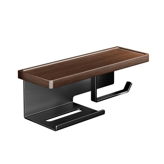 Wall Storage Rack Strong Load-Bearing Wall-Mounted Organizer with Rounded Paper Outlet Smooth Pull-Out Multifunctional Wood Metal Bathroom Shelf