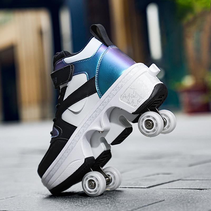 Kids Roller Skates Shoes 6-15 Years Old Four-wheel Deformation Can Walk Can Skate Skates Girl Runaway Shoes