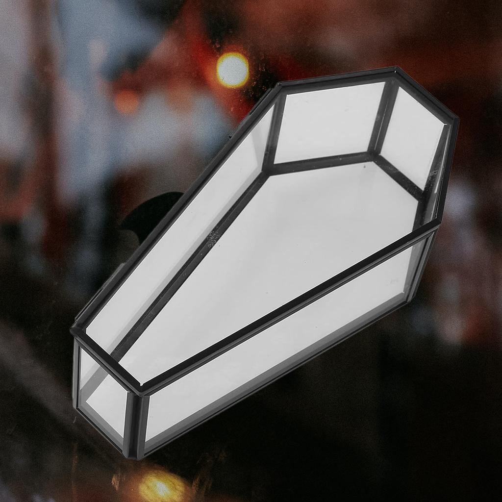 Vintage Black Glass Coffin Box Chic Glass Vampire Coffin Jewelry Box with Retro Designs for Collectors Display