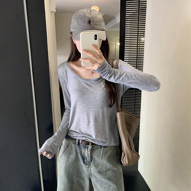 Loose and Lazy Style Ice Silk Thin Long-sleeved Sun Protection Blouse T-shirt for Women Early Autumn New Skin-friendly Temperament Inner Top