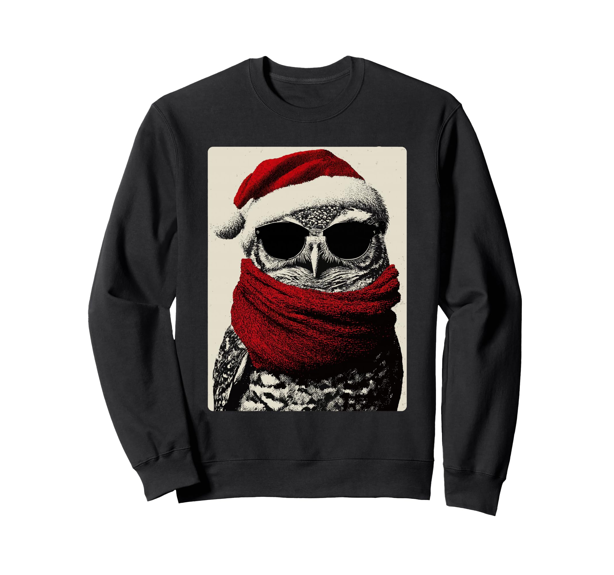 

Рождественская сова в солнечных очках и шапке Санты, забавная зимняя толстовка с животным