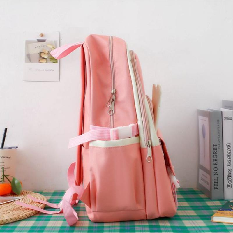 Autumn New Canvas Backpack Women's Korean Version Large Capacity Five-Piece Set Middle School Student Backpack College Student