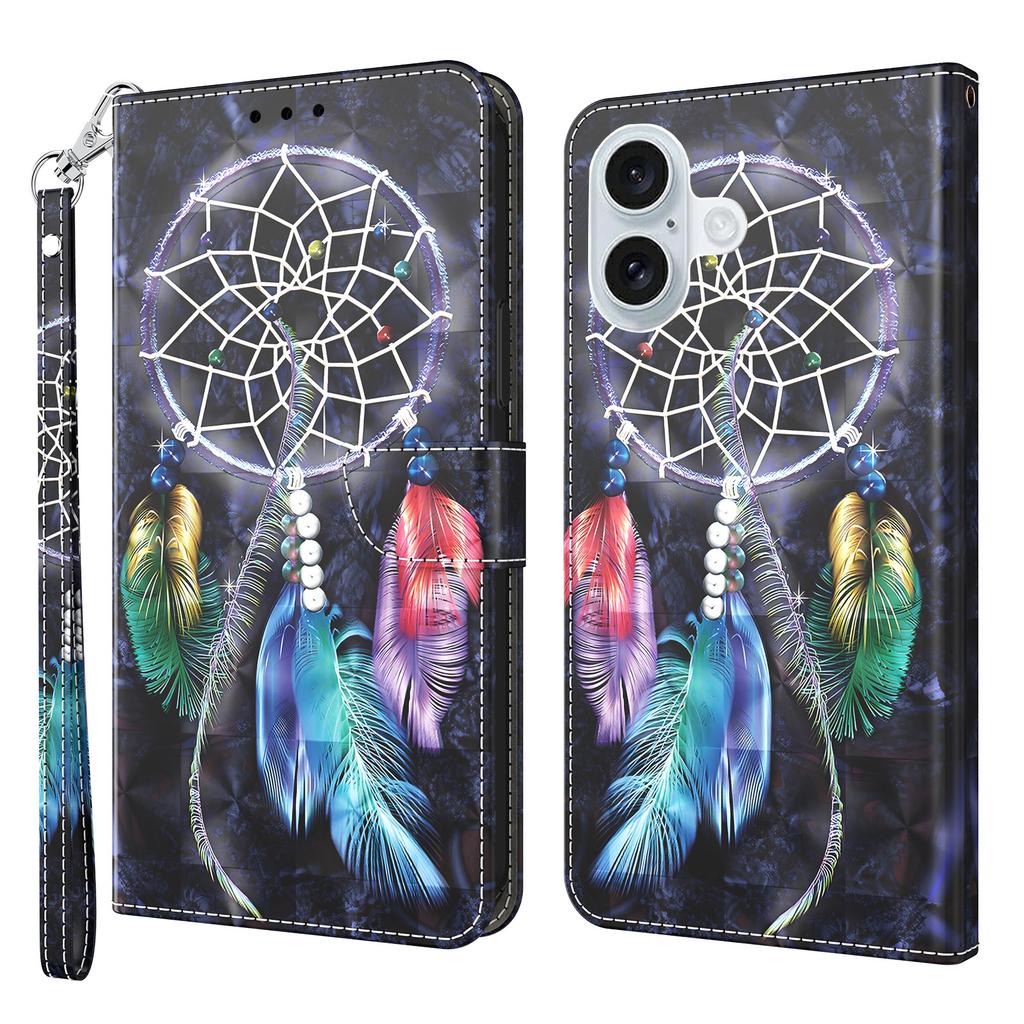 For iPhone 16 Case Stand Pattern Printing Leather Phone Cover