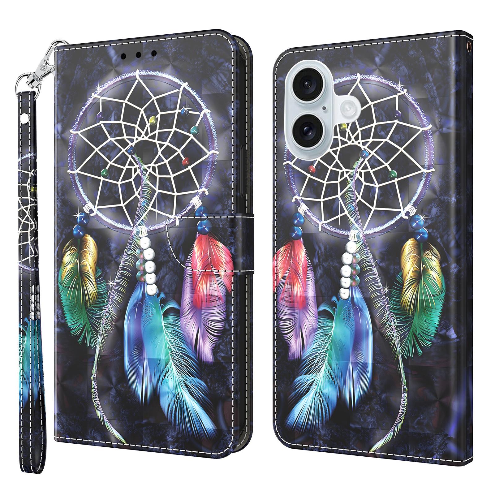 

For iPhone 16 Case Stand Pattern Printing Leather Phone Cover Dream Catcher