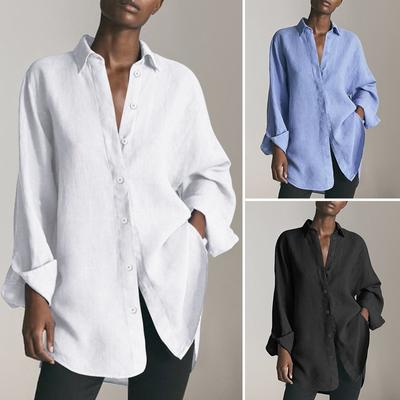 Fashion Plus Size Casual Women's Shirts Single Breasted Vintage Oversized Loose Blouses Women Tops Solid Simple Lapel Office Ladies Blouse S-5XL 26031