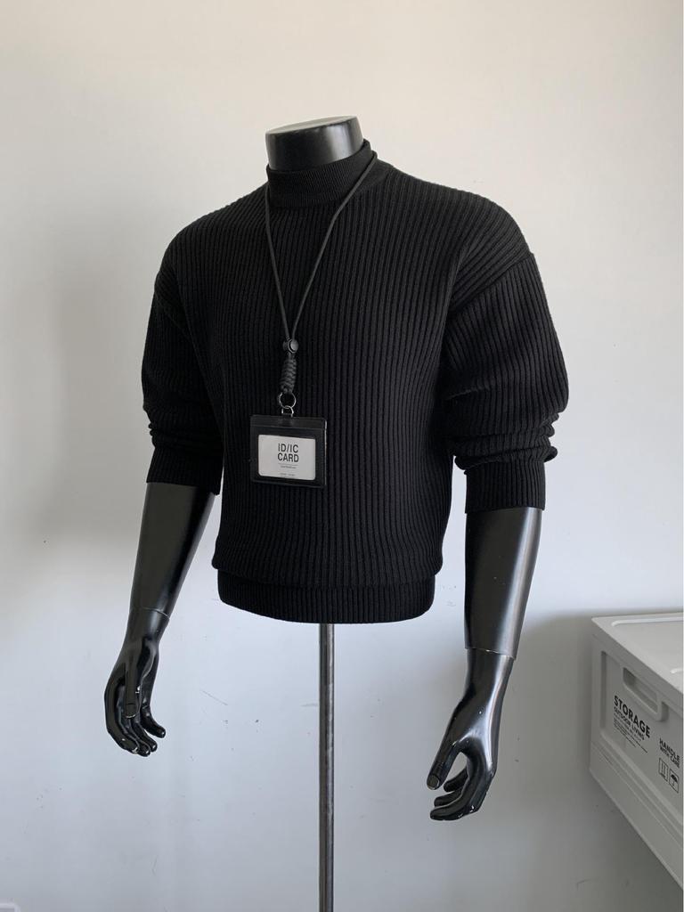Men's Winter Korean-Style Ribbed Knit Sweater with Half-High Collar - Trendy, Clean Fit