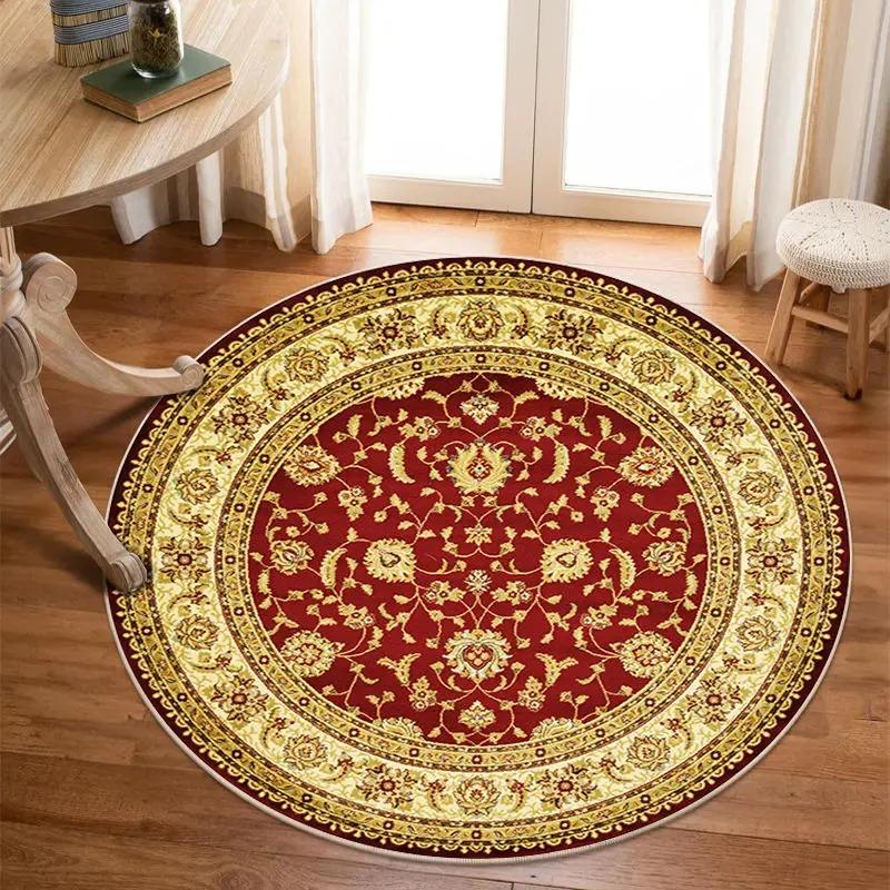 

Bohemia Luxury Pattern Persian Round Carpet Washable Decoration Home Light Rug Bedroom Chair Mat Red Carpets for Living Room 120cm