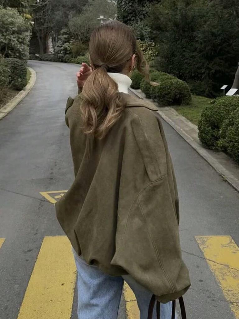 Spring New Arrival Casual Versatile Women's Velvet-Like Texture Stand-Collar Flight Jacket Coat