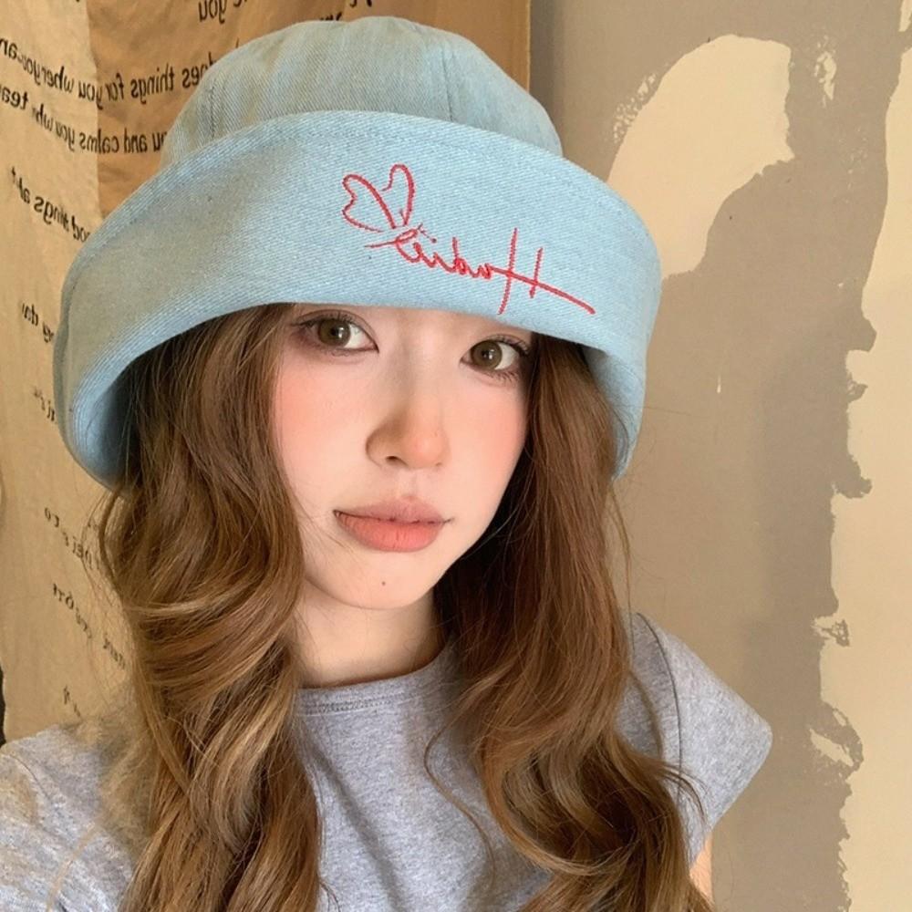 Korean Denim Fishing Cap Versatile Sun Protection Hat Foldable Denim Bucket Cap  Female