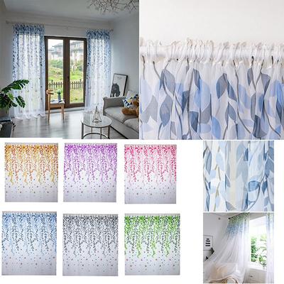 Bedruckter Vorhang mit Blättern, durchsichtiges Muster, Tüll, durchsichtiger Garnvorhang, Fensterbehandlung für Wohnzimmer, Schlafzimmer, Drapierung, Volant, 1 Panel