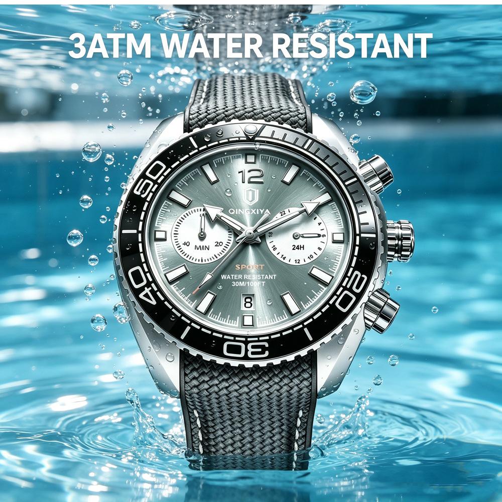Mens Wrist Watches Waterproof Luminous Chronograph Watch Rotatable Bezel Rubber Band Analog Watch