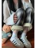 Women's High-Waisted Fleece-Lined Wide-Leg Plaid Pants for Autumn and Winter