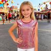 Loose Fit Sleeveless Holographic Tank Top for Kids Dancewear Shiny Sequin Reflective Performance Shirt Urban Style