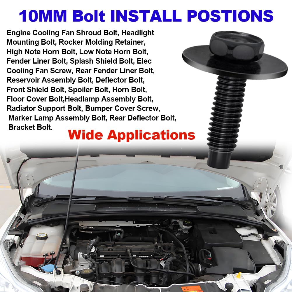 50Pcs M6-1.0 Hex Head Body Bolts Bumper Fender Splash Shield Under Cover Hood,M6 Bolt,Hex Bolts,10Mm Bolt,20Mm Washer