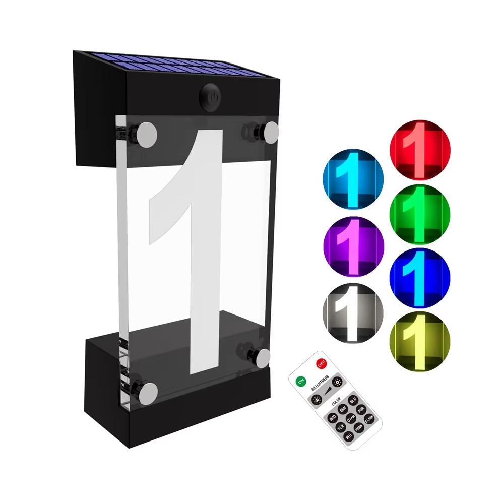 3D Acrylic Solar Powered House Number Sign Outdoor Address Plaque Lamp Home Driveway