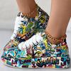 Colorful Pops Shoes Female Tide Autumn New Printing Graffiti Large Size Casual Single Shoes Female