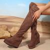Fashion Over The Knee Boots Women Winter Explosive Round Toe Suede Side Zipper Stretch Wedge Thigh Boots Stretch Stack Boots