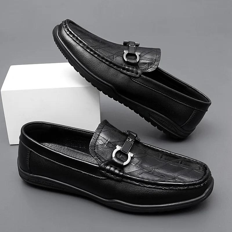 FashionFashion Genuine Leather Luxury Shoes for Men Spring Autumn Soft Sloe Loafers Male Casual New Designer Black Men's Driving Shoes