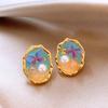 Monet garden oil painting style love flower pearl earrings fashion temperament stud earrings French sweet small fresh earrings