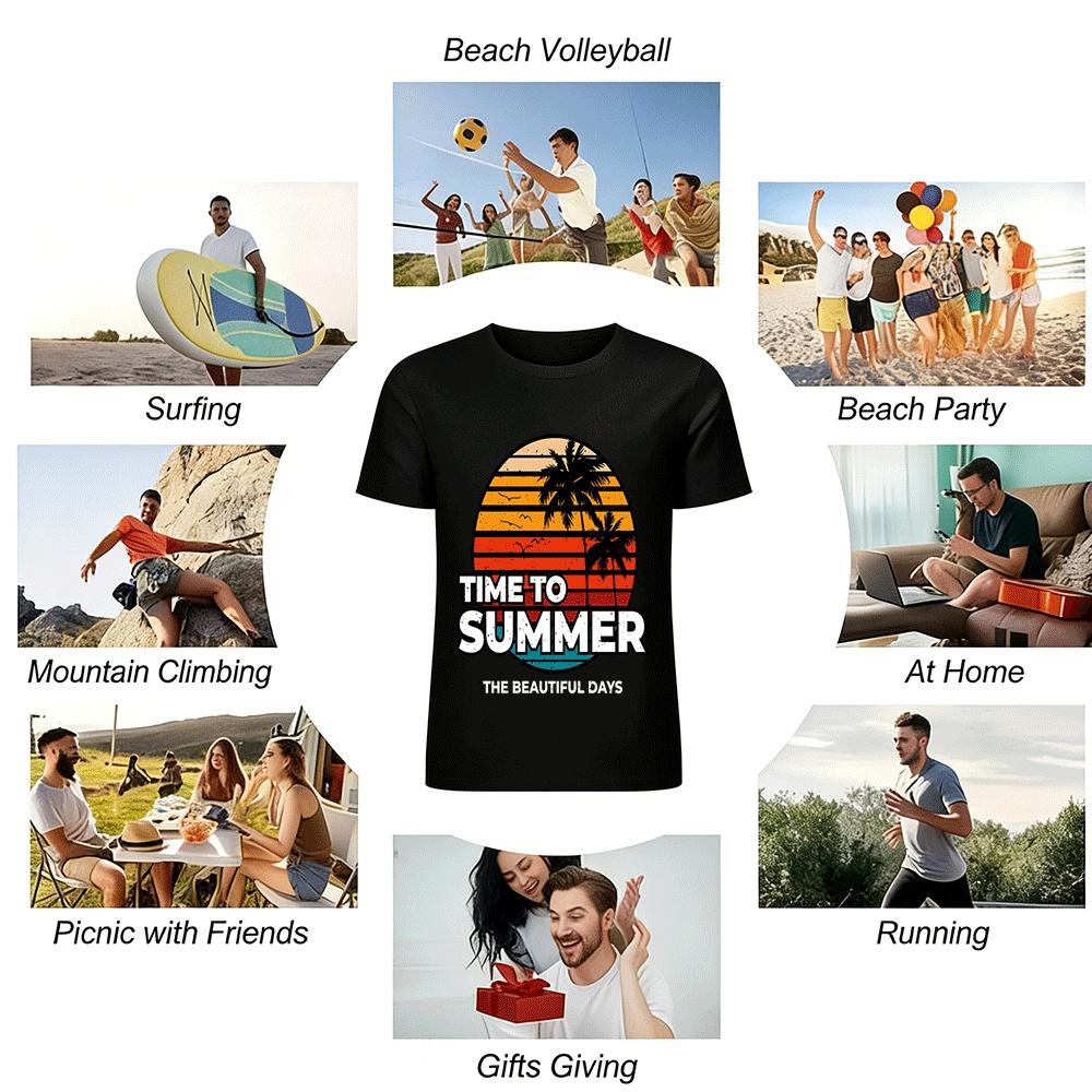 Vintage Sunset Coconut Tree Print Tee Summer Vacation Unisex T-shirt Pure cotton T-shirt