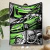 Drift Racing Car Print Blanket  Reversible Speed Flannel for Motorsport Comfort Gearhead Gifts  Garage Style Decor