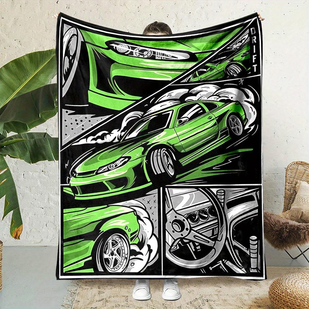 

Drift Racing Car Print Blanket Reversible Speed Flannel for Motorsport Comfort Gearhead Gifts Garage Style Decor 75x100cm