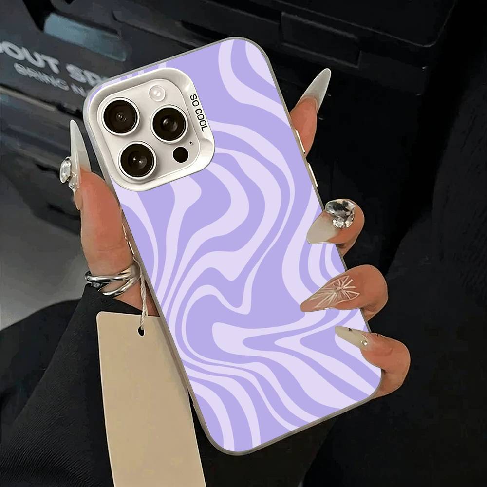 Abstract -FluidWavy Pattern Phone Case For iPhone 11 12 13 14 15 16Pro Max Plus white Sliver Phone Cover