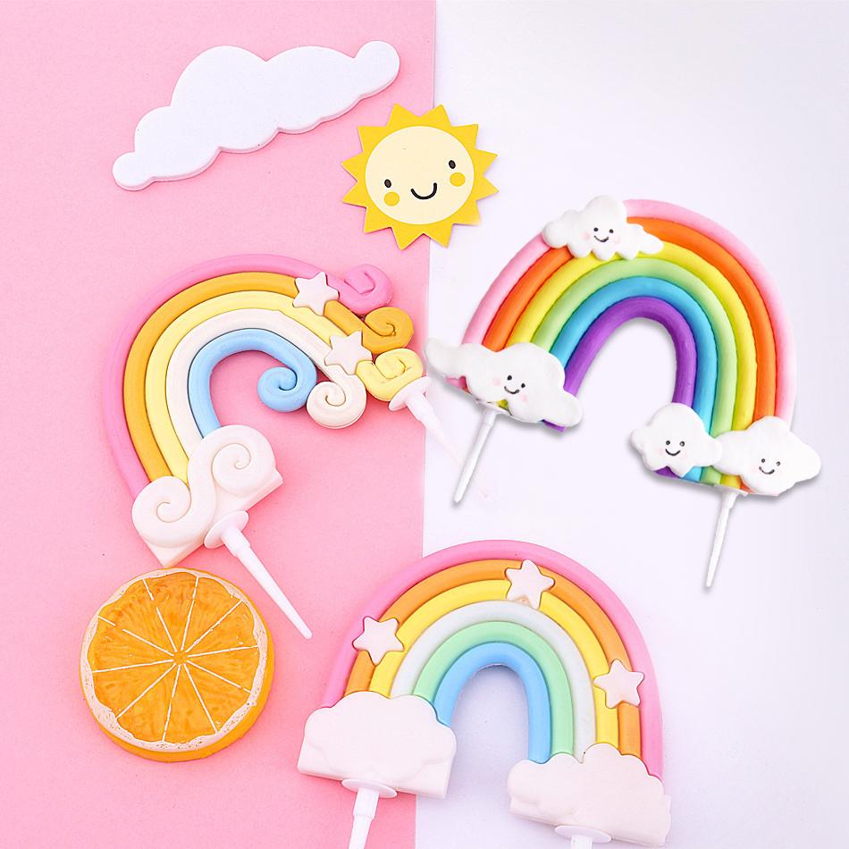 1pc Rainbow Birthday Cake Topper Decoration Lovely Star Rainbow Cloud Happy Birthday Party Cake Topper Decor