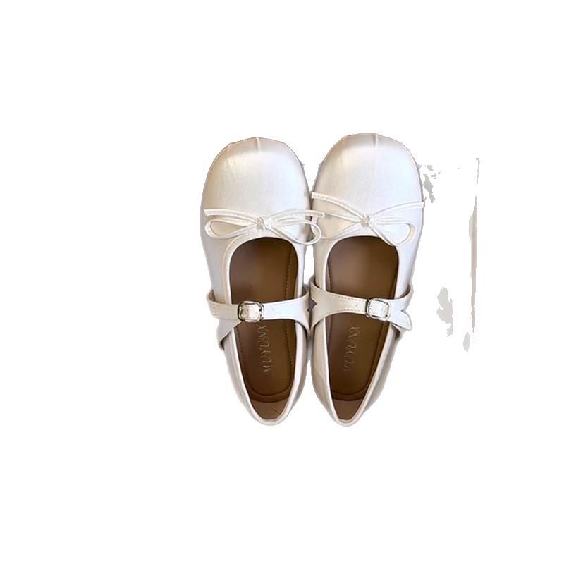 French Gentle Bow Silver Mary Jane Shoes Flat Shoes Small Leather Shoes Summer Korean Version One-word Belt Single Shoes Women's Shoes