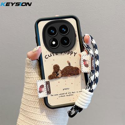 KEYSION Animacinis mielas pliušinis siuvinėtas dėklas Redmi Note 14 Pro 5G 14 Pro+ su virvele, smūgiams atsparus telefono dangtelis Xiaomi POCO X7