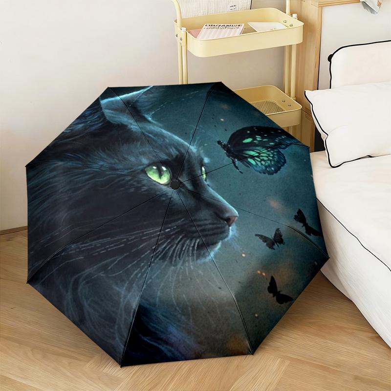 1 Stück Katzen Schmetterlinge Automatischer Regenschirm - Geeignet für Reisen Outdoor Tragbarer Regenschirm Geburtstagsgeschenk Tägliche Notwendigkeiten