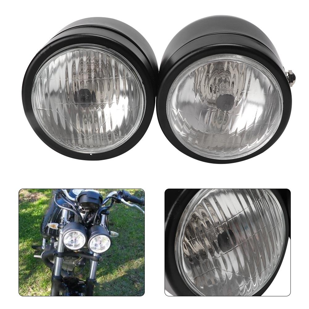 Universal Motorcycle 8.5in Iron Front Double Twin Round Headlight Lamp(Double Black and White)