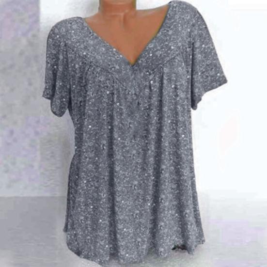 Women T-shirts V Neck Breathable Plus Size Flower Print Summer T-shirts for Daily Wear