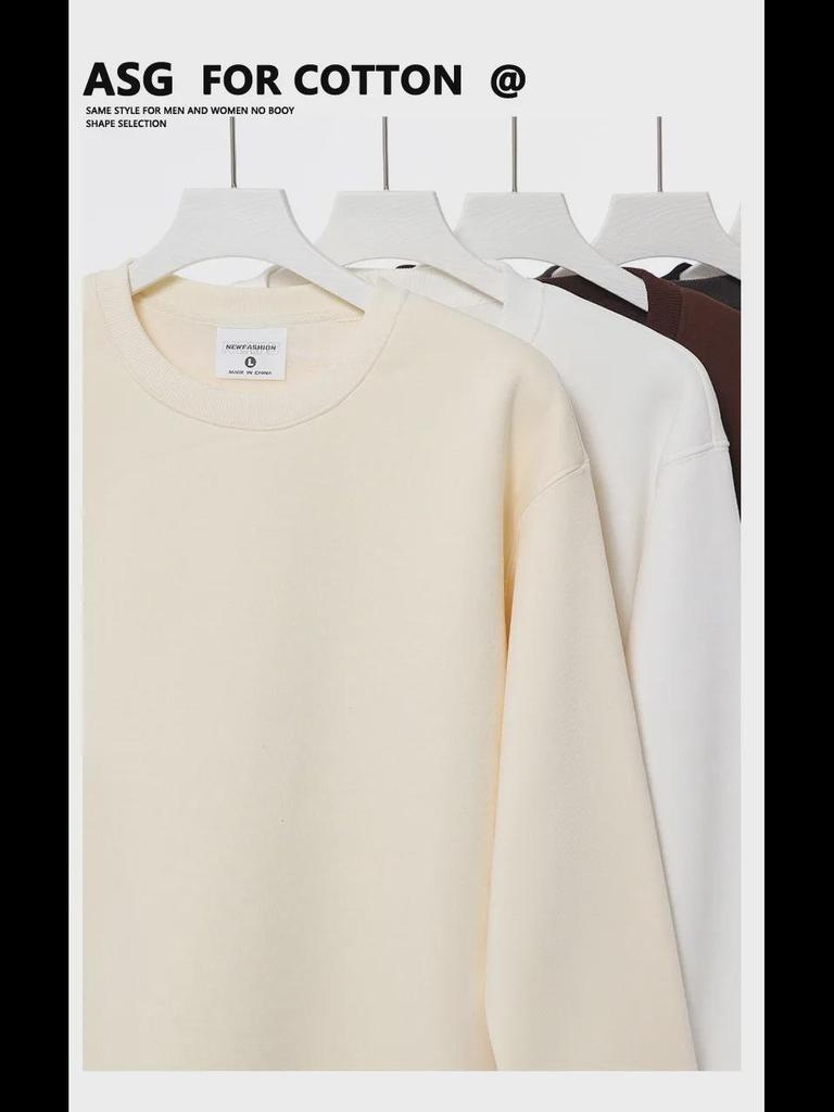 Podzimní/Zimní Zesílená Mikina z Australské Bavlny Polární Fleece, Spuštěná Ramena, Unisex Volný Střih, Plus Samet, Khaki.