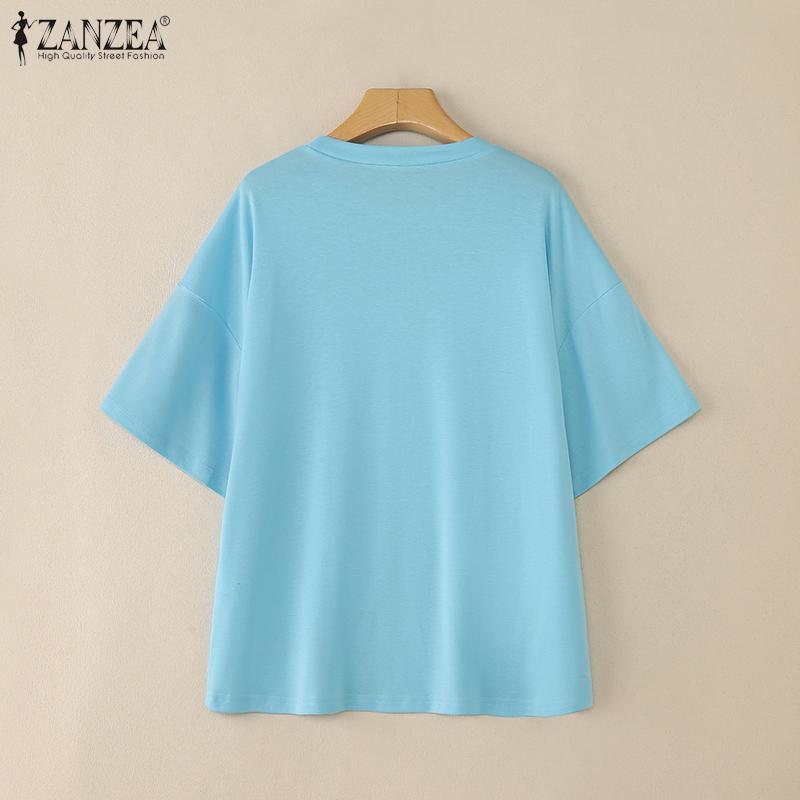 ZANZEA Women Summer Round Neck Short Sleeve Casual T-Shirts