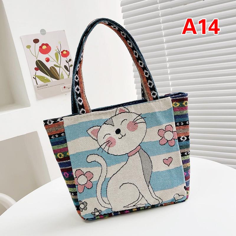 Ethnic Style Handbag Trendy Animal Embroidery Handbag Canvas Women Shoulder Bags Women Grocery Storage Pouch