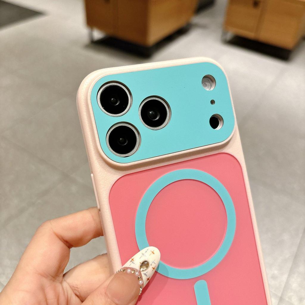 Compatible Candy Color Magnetic Suction Drop-proof Case for iPhone 17 Pro Max, 16 Pro, 15 - Full Coverage, Contrasting Colors