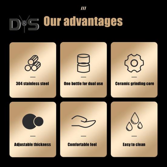 Stainless Steel Salt Grinder Adjustable Coarseness Easy To Clean Double Head 2 In 1 Grinder for Seasoning