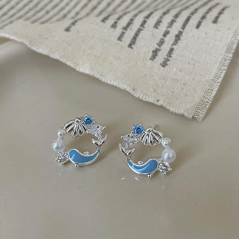 Nadmorskie Wakacje Muszla Wiatrowa Rozgwiazda Perła Kolczyki Sztyfty Damskie Świeży Temperament Słodka Osobowość Wszechstronne Kolczyki