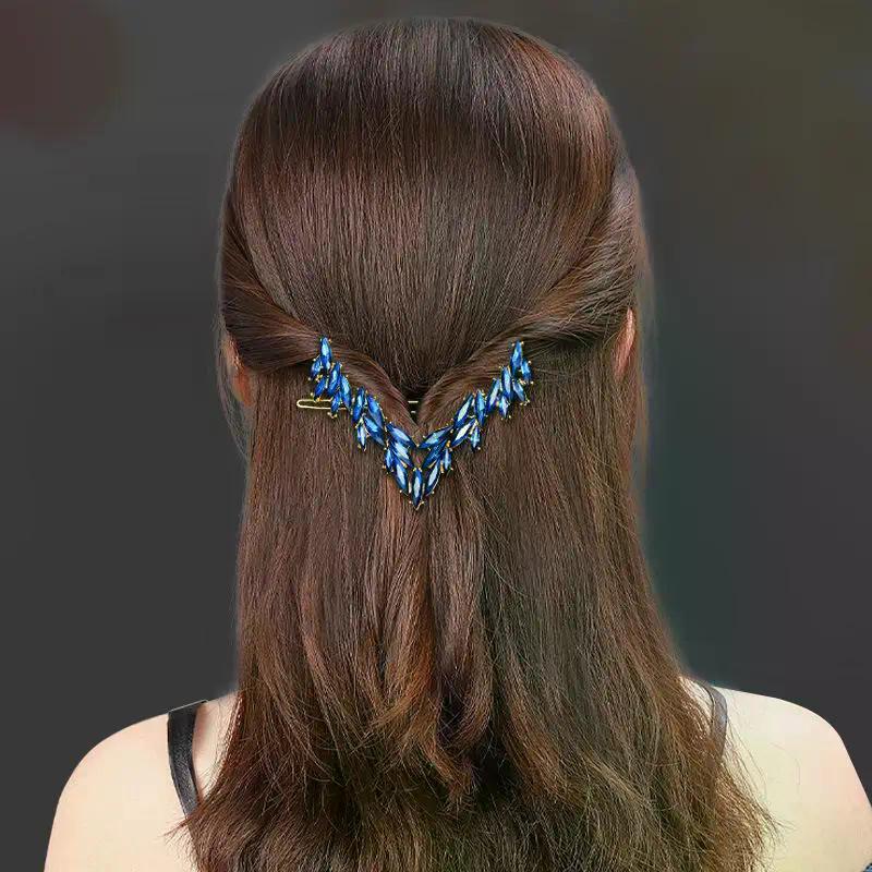 1 Stück Koreanische V-förmige Schnalle Haarnadeln Luxuriöse Glänzende Kristall Haarspange Für Damen Mädchen Haarschmuck Kopfschmuck Mode Ornamente