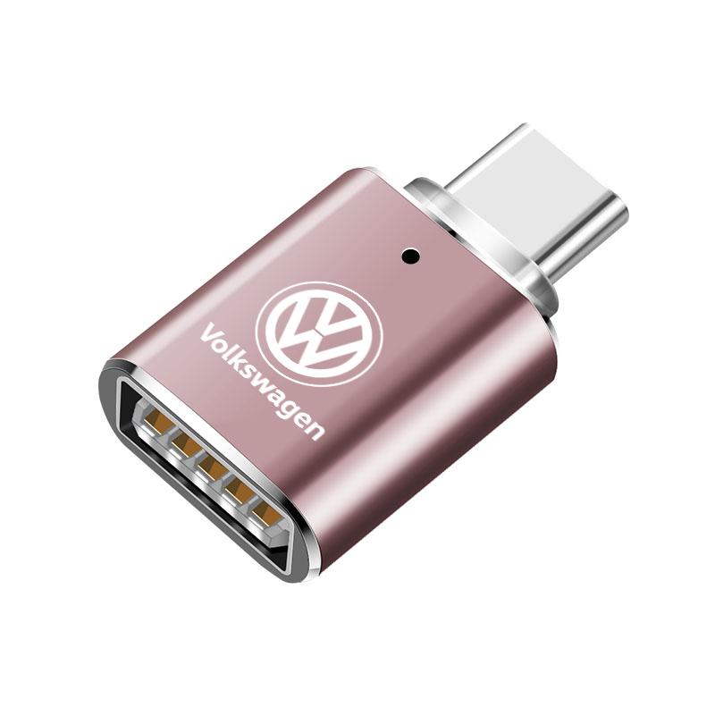 USB To Type-C Adapter LED Light OTG Micro TypeC Female Adapters Connector For Volkswagen VW Golf Amarok T5 Phaeton Teramont ID3