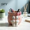 Resin Pen Cup Cute Cartoon Girl Holder, Makeup Brush Decorative Desktop Creative Stationery Holder Organizer with Bow Design, Sundries Storage Bucket